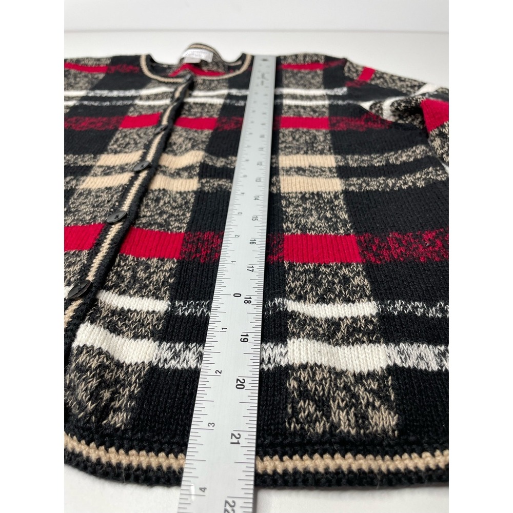 Christopher & Banks Women Plaid Button Front Cardigan Black Red Old Money Prep M - Picture 8 of 10